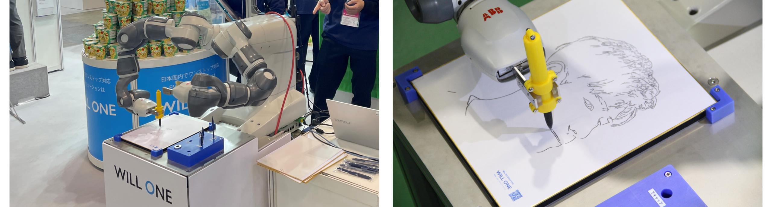 協働ロボットが似顔絵を描いている様子